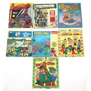 Peter Pan Power Records Kids Vintage 7in Vinyl Lot 7 Spider-Man Popeye Stories